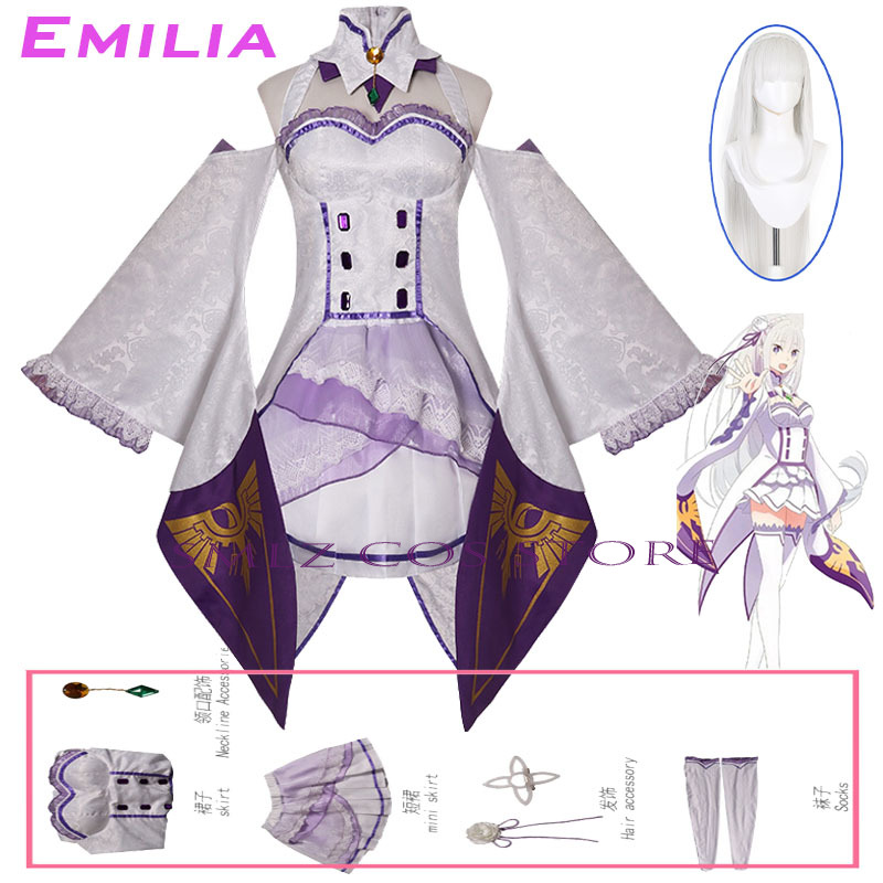 Kostum Cosplay Emilia Anime Re - Anime Cosplay Dress ulasan dan harga